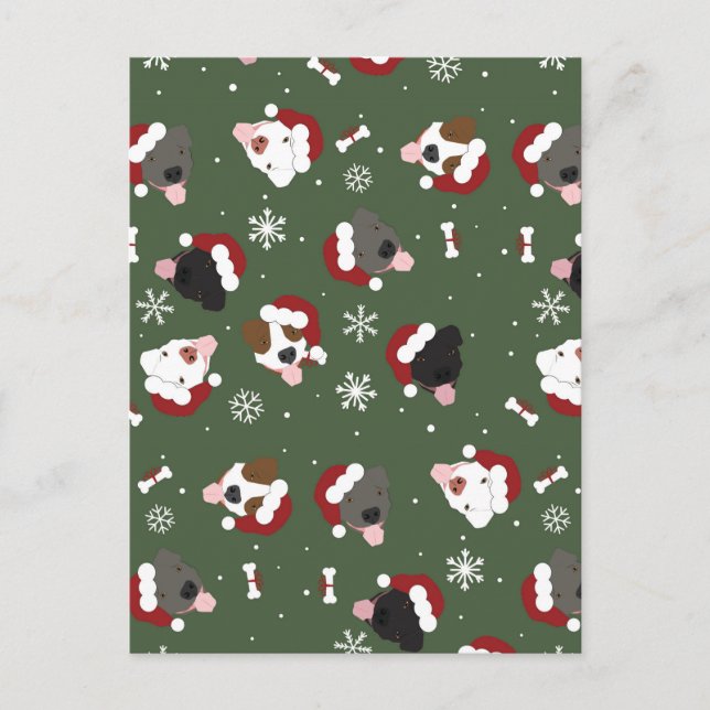 Santa Dogs on Green Postcard (Front)