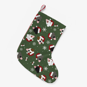 Santa Dogs on Green Small Christmas Stocking