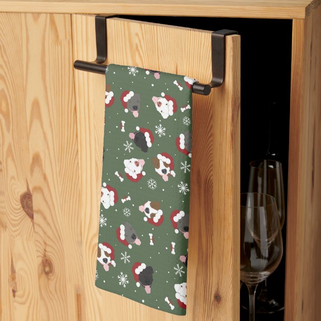 Santa Dogs on Green Tea Towel (Thirds Fold)