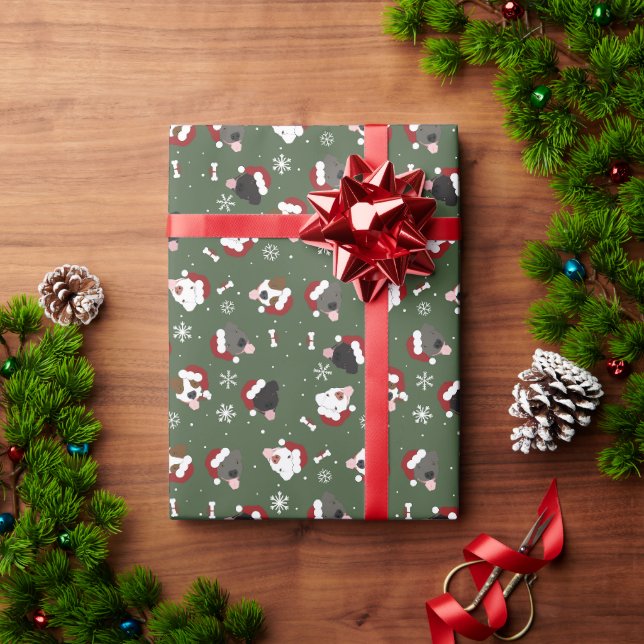 Santa Dogs on Green Wrapping Paper (Holiday Gift)