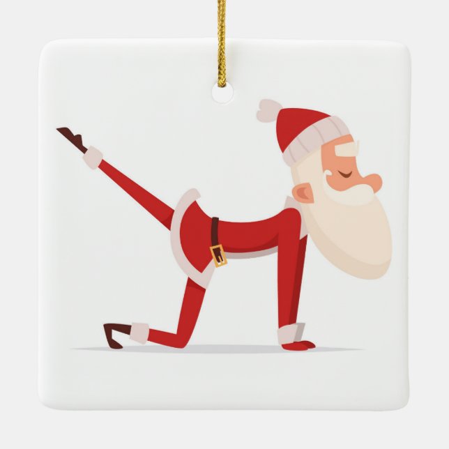 Santa Doing Yoga Ceramic Ornament (Back)