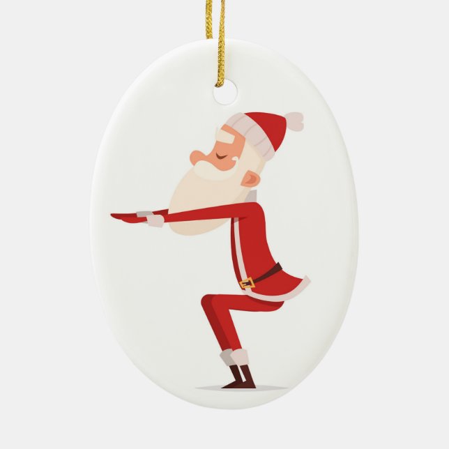 Santa Doing Yoga Ceramic Tree Decoration (Back)