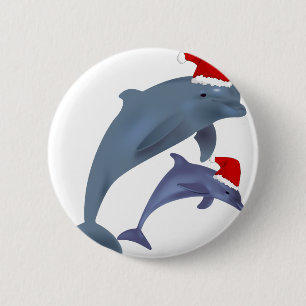santa dolphins 6 cm round badge