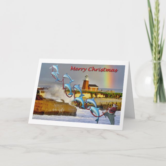 Santa & Dolphins Santa Cruz Christmas Card (Front)