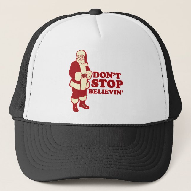 Santa, Don't Stop Believin' Trucker Hat (Front)