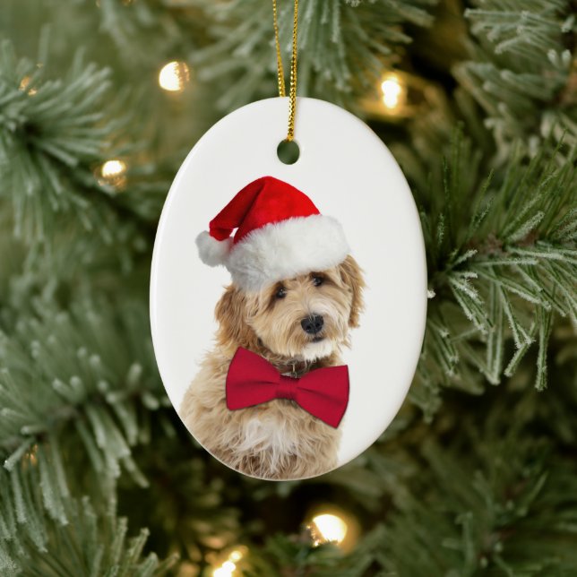 Santa Doodle Dog Ceramic Tree Decoration (Tree)