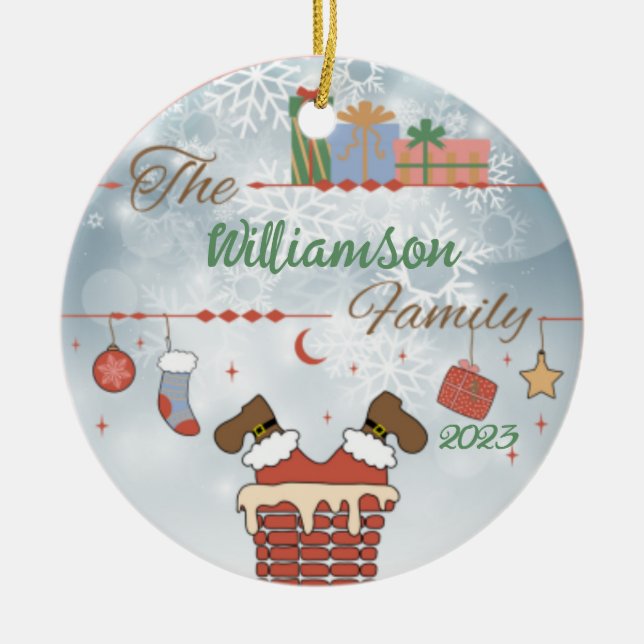 Santa Down the Chimney  Ceramic Tree Decoration (Front)