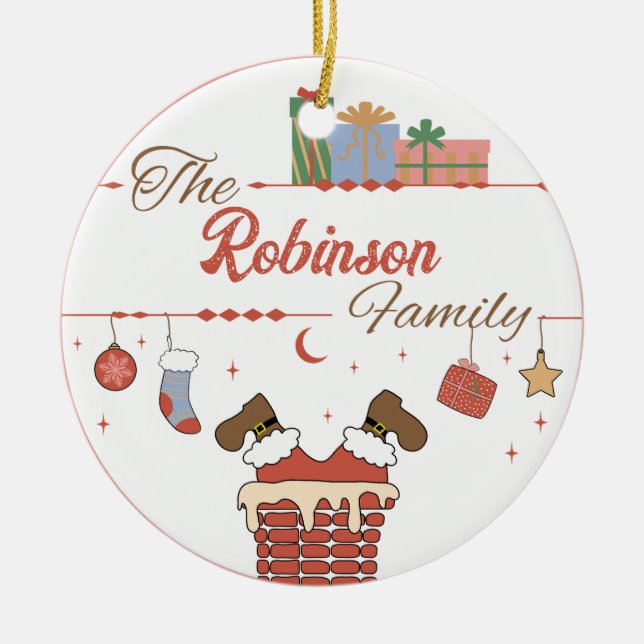 Santa Down the Chimney Christmas  Ceramic Tree Decoration (Front)