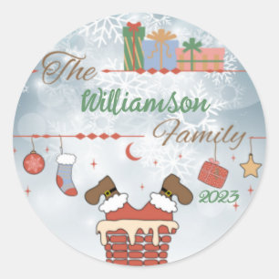 Santa Down the Chimney Classic Round Sticker