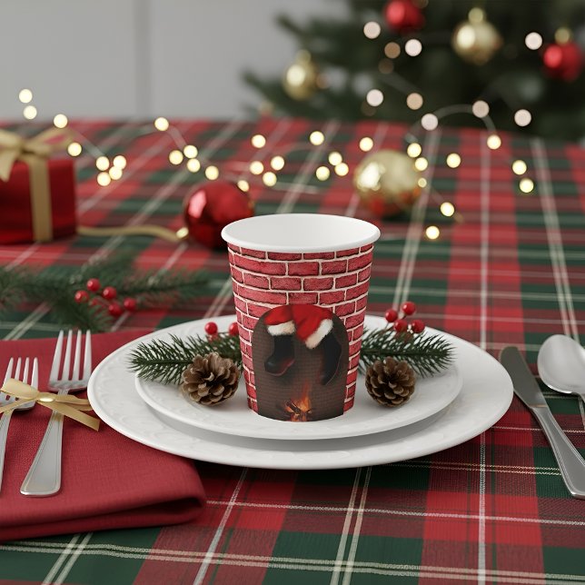 Santa down the chimney  paper cups (Cozy Santa fireplace Christmas paper cup with festive holiday design)