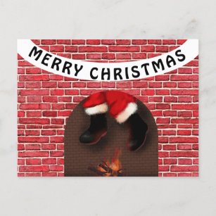 Santa down the chimney  postcard