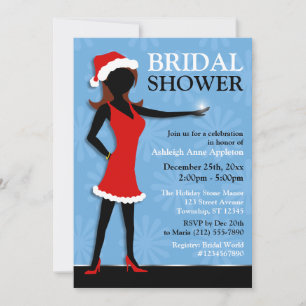 Santa Dress Girl Blue Holiday Bridal Shower Invitation