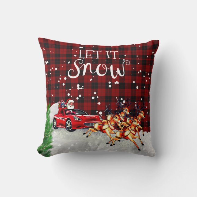 Santa Drives a RED Sports Card Christmas Decor Cushion (Front)