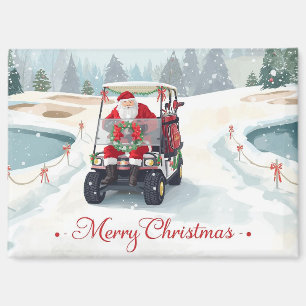 Santa Driving Golf Cart on Winter Golf Course Magnet