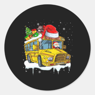 Santa Driving School Bus Xmas Tree Colourful Costu Classic Round Sticker