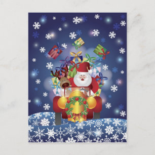 Santa Driving Vintage Car Postcard
