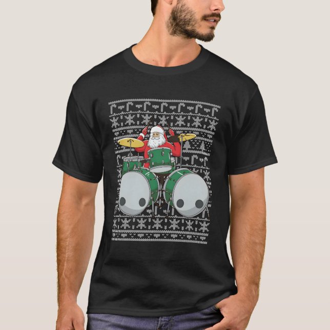 Santa Drummer Ugly Drums Percussionist Percussion  T-Shirt (Front)