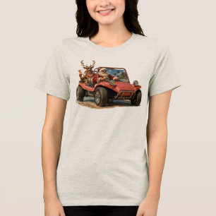 Santa Dune Buggy Beach Christmas Adventure Tri-Blend Shirt