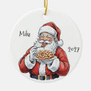 Santa eating Funnel Cake Ceramic Ornament