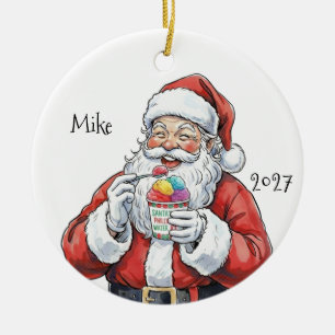 Santa eating Italian Water Ice Ceramic Ornament