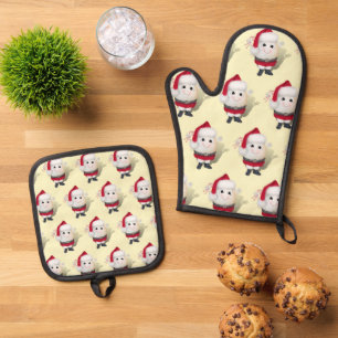 Santa Egg Christmas Oven Mitt & Pot Holder Set