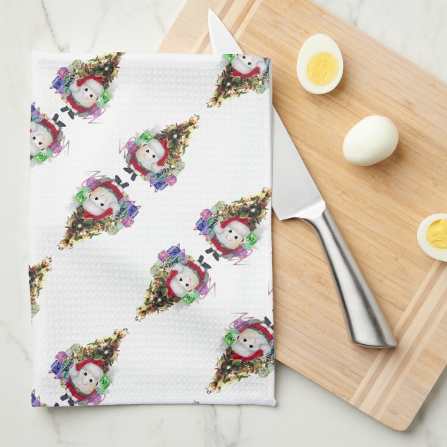 Santa Egg Christmas Tea Towel (Quarter Fold)