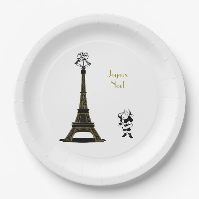Santa Eiffel Tower Paris Christmas Paper Plates (Front)