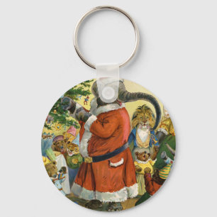 Santa Elephant Celebrates an Animal Christmas Key Ring