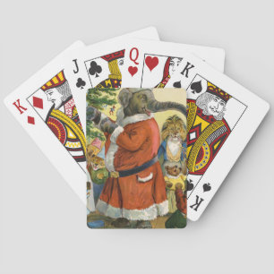 Santa Elephant Celebrates an Animal Christmas Playing Cards