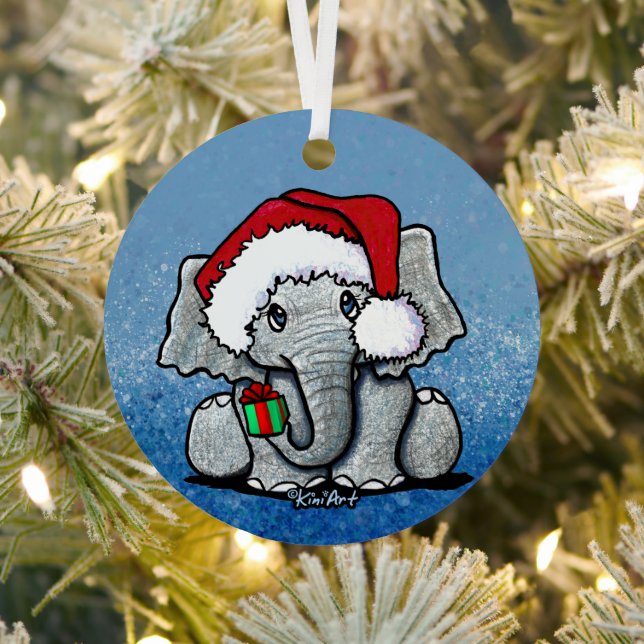 Santa Elephant Christmas Metal Tree Decoration (Insitu)