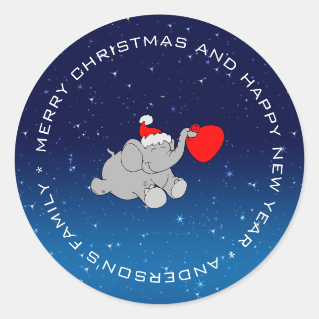 Santa Elephant With Bag Classic Round Sticker (Front)
