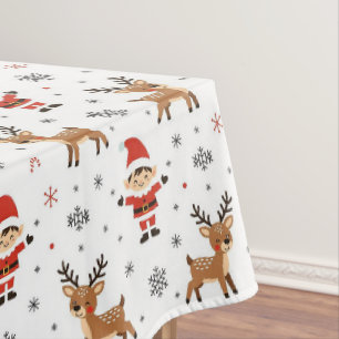 Santa Elf And Reindeer Pattern Tablecloth