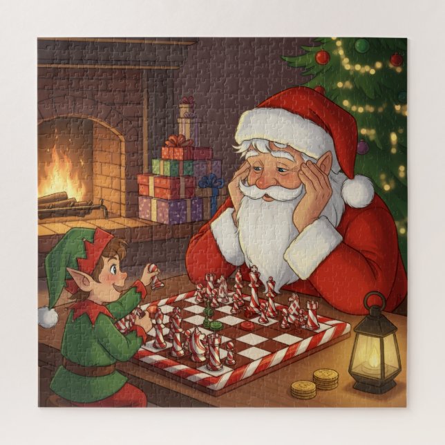 Santa & Elf Chess Game Christmas Jigsaw Puzzle (Vertical)