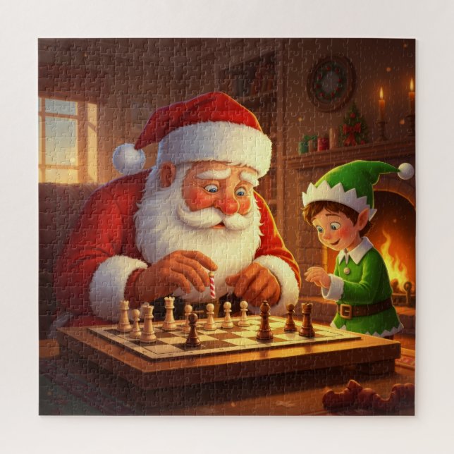 Santa & Elf Chess Game Christmas Jigsaw Puzzle (Vertical)