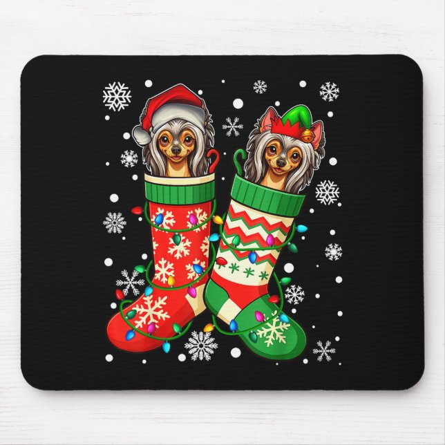 Santa Elf Chinese Crested Dog In Christmas Socks M Mouse Pad (Front)