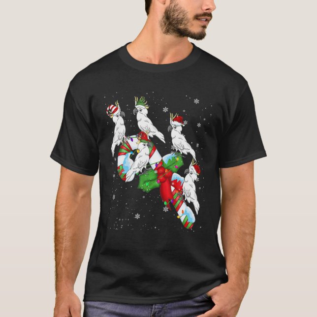 Santa ELF Cockatoo On Candy Christmas Lights Santa T-Shirt (Front)