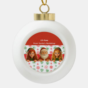 Santa & Elf Faces North Pole Fun Christmas Paper Ceramic Ball Christmas Ornament