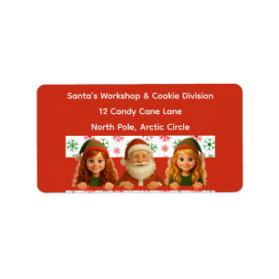 Santa & Elf Faces North Pole Fun Christmas Return Label