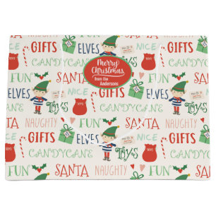 Santa Elf Friends Personalised Holiday Large Gift Bag