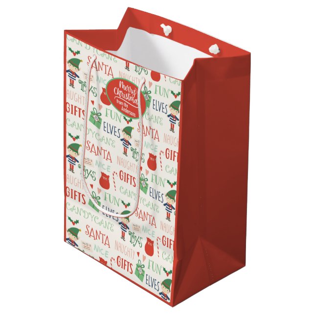 Santa Elf Friends Personalised Medium Gift Bag (Front Angled)