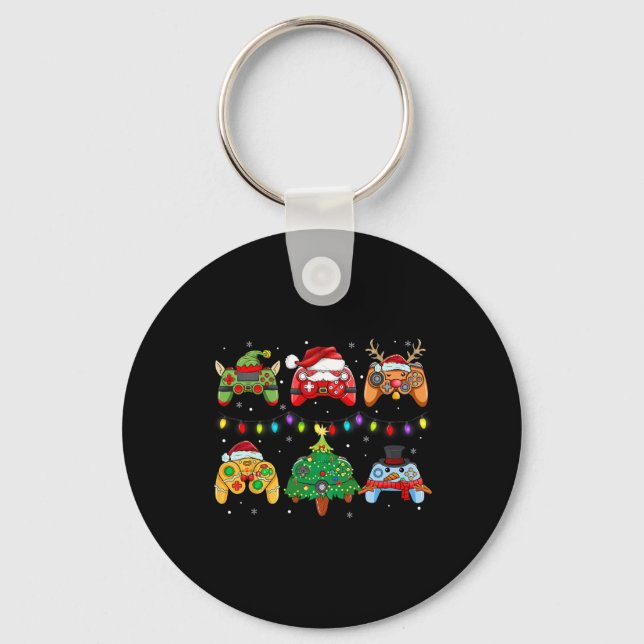 Santa Elf Gaming Controllers Snowman Boys Kids  Key Ring (Front)