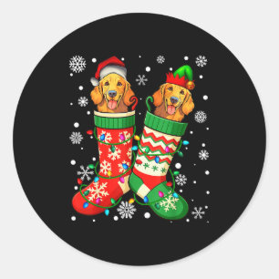 Santa Elf Golden Retriever Dog In Christmas Socks Classic Round Sticker