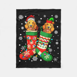 Santa Elf Golden Retriever Dog In Christmas Socks Fleece Blanket
