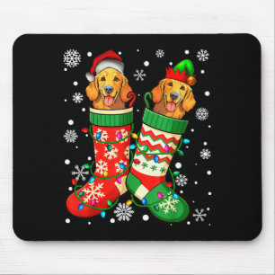 Santa Elf Golden Retriever Dog In Christmas Socks Mouse Pad