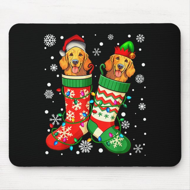 Santa Elf Golden Retriever Dog In Christmas Socks  Mouse Pad (Front)