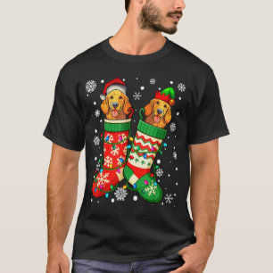 Santa Elf Golden Retriever Dog In Christmas Socks T-Shirt