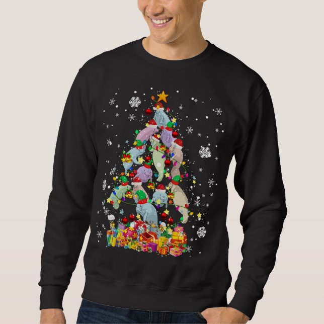 Santa ELF Manatee Christmas Tree Xmas Lights Manat Sweatshirt (Front)