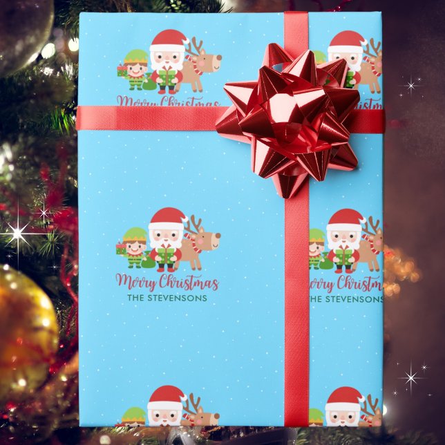 Santa Elf Reindeer Family Name Christmas Wrapping Paper (Creator Uploaded)