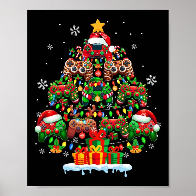 Santa Elf Reindeer Game Controllers Colourful Xmas Poster (Front)