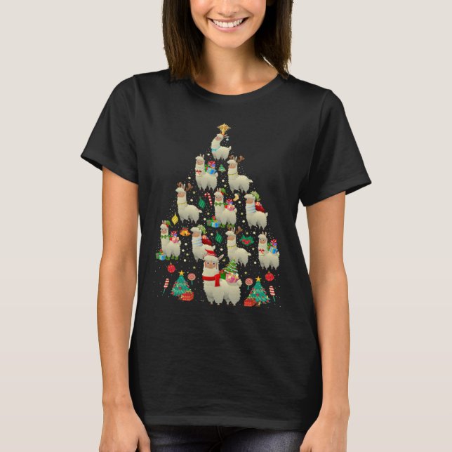 Santa ELF Reindeer Llama Xmas Tree Light Llama T-Shirt (Front)